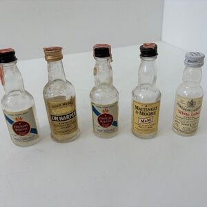 Lot of 5 Vintage Airline Liquor Empty Glass Bottles Whiskey & Vodka
